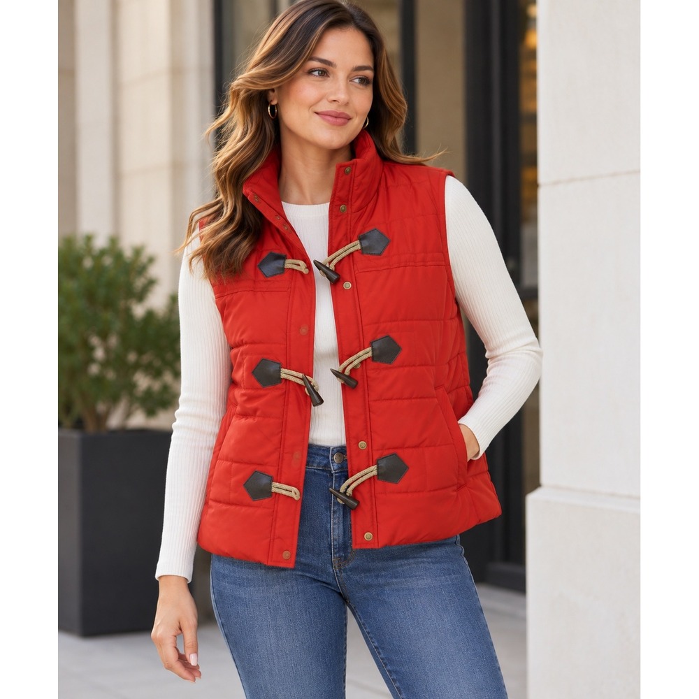 VTG Jockey Puffer Vest Womens Small Red Toggle Button Quilted Gorpcore Outdoor